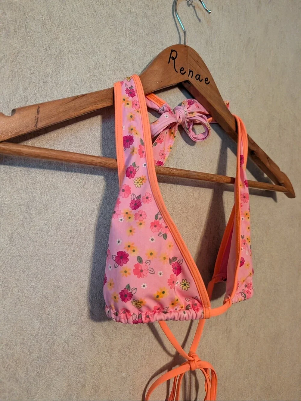 FRANKIES BIKINIS pink floral Diana bikini top sz XS